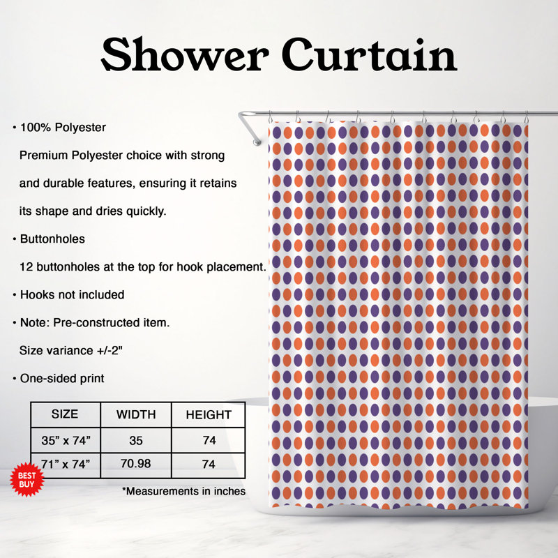 Rideau de douche 1 pièce, H 74 po x l 71 po