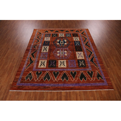 Tapis orange marocain à motif géométrique orange 8 x 10