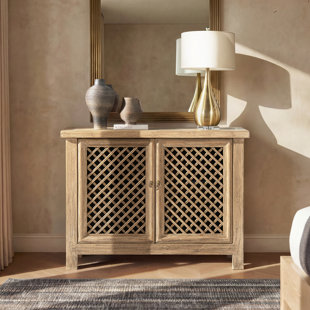 Arden 51" Solid Reclaimed Elm Lattice 2-Door Accent Storage Cabinet