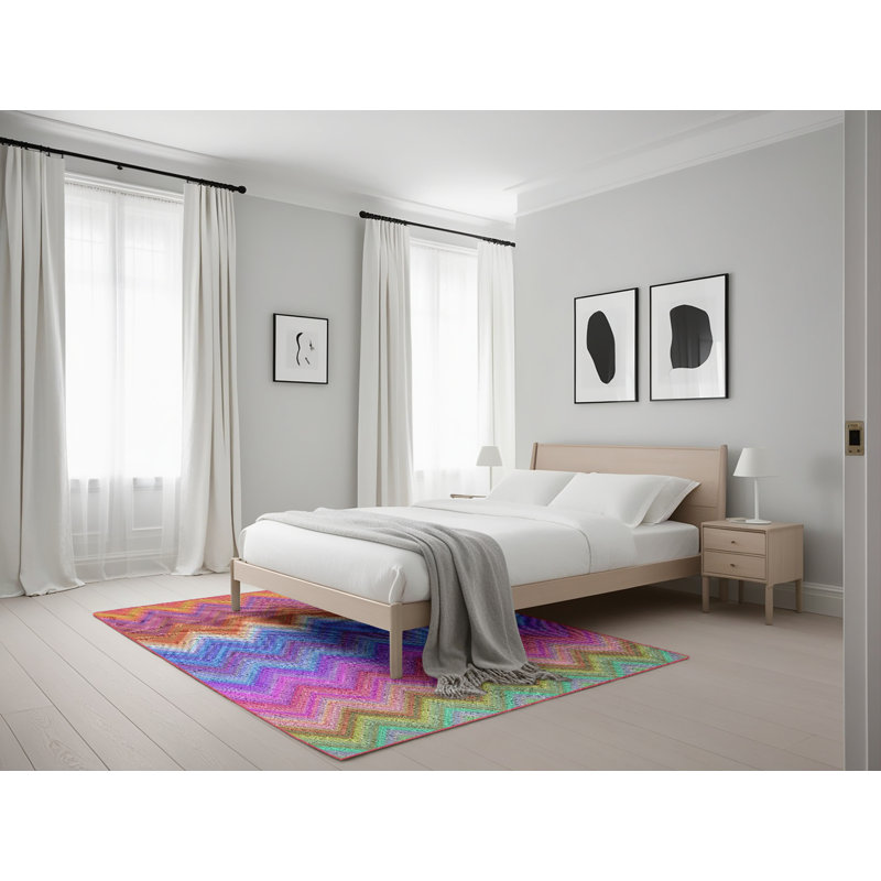 Tapis rouge/bleu/vert à motif Ouellet, Rectangle 5 pi x 7 pi