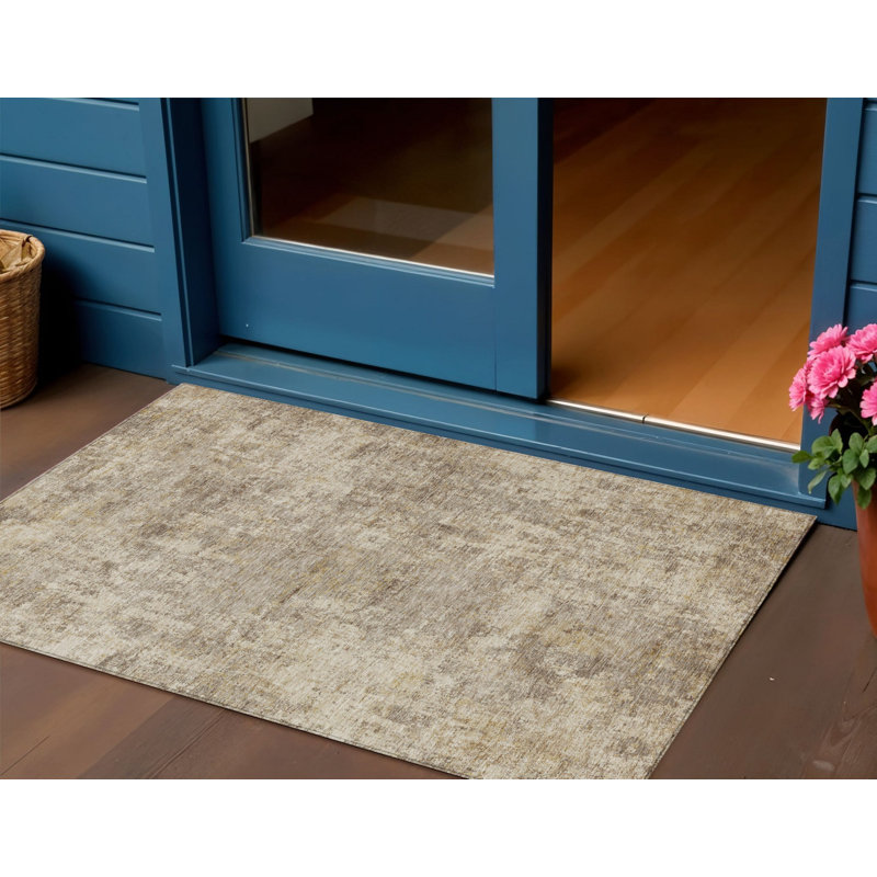 3' X 5' Taupe And Beige Abstract Washable Indoor Outdoor Area Rug