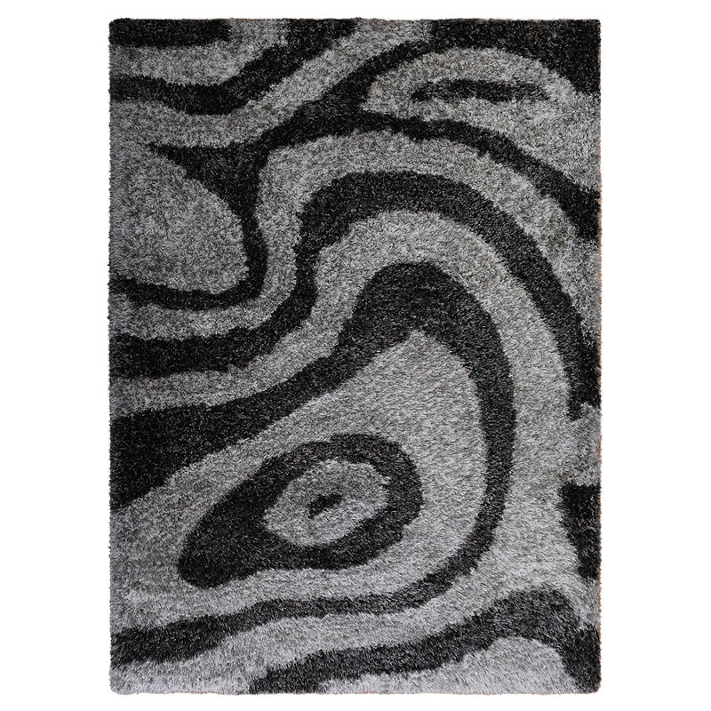 Tapis à poils longs en polyester touffeté à la main Akyrie, Rectangle 4pi x 6 pi