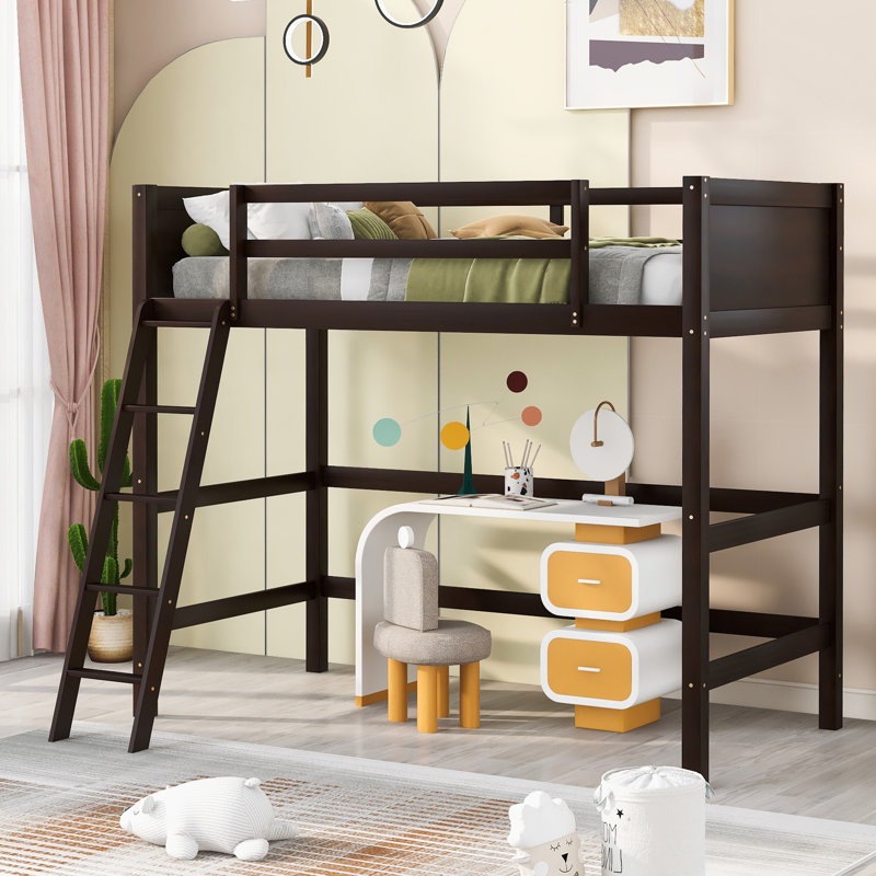 Lit mezzanine simple avec finition en bois massif - Repose-pieds confortable et polyvalent