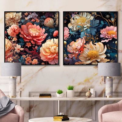 Peach Farmhouse Flowers Serenity - Floral Square Collage Set Of 2
