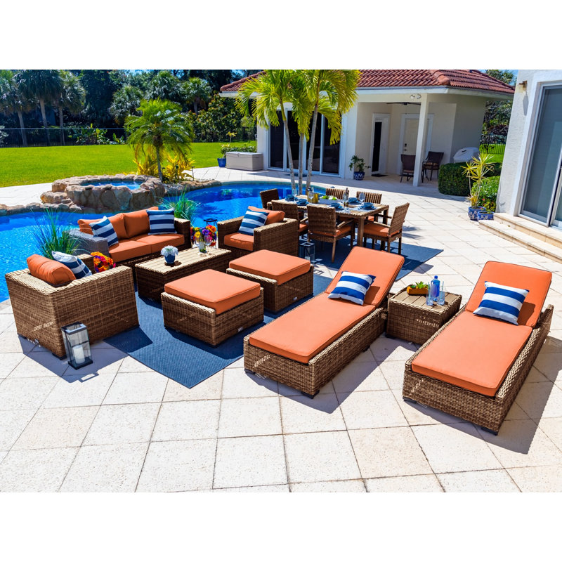 Tuscany Collection In Brown Wicker 14 - Person Patio Conversation Set with Cushions, Tuscan