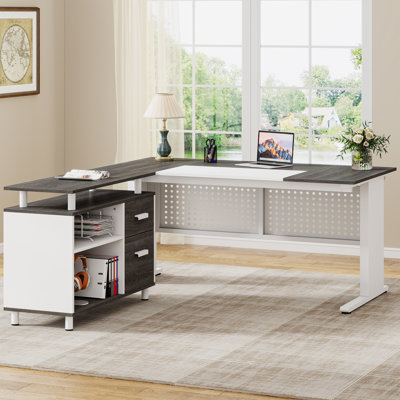 Bureau de direction l 63 po avec classeur pour bureau à domicile, bureau d'ordinateur en L