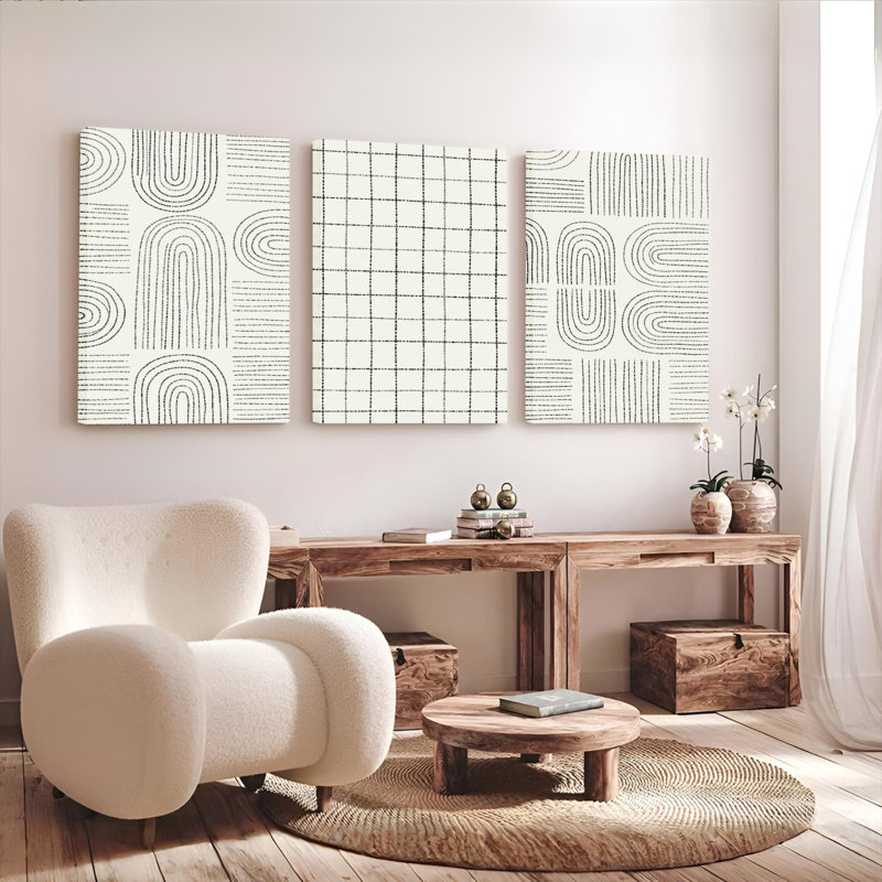 Ensemble de 3 reproductions d'art abstraites à motif géométrique sur toile tendue sur toile pour un salon moderne