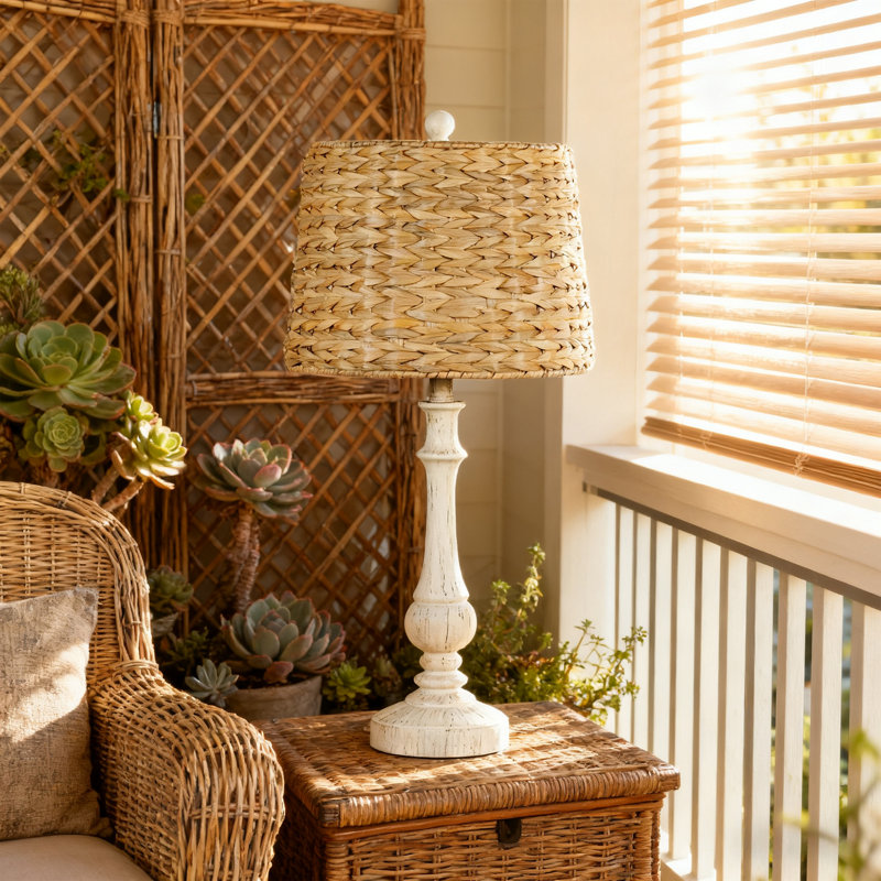 28" Coastal Farmhouse Buffet Table Lamps with Dual USB Charging Ports, Handwoven Seagrass Shades & Whitewashed Bases, for Living Room & Bedroom