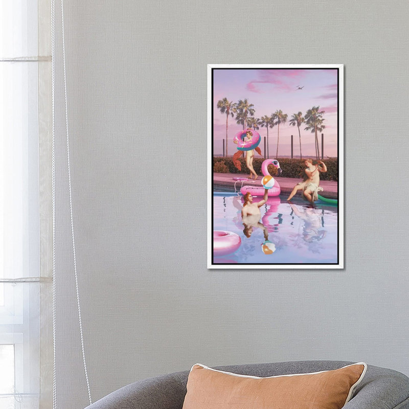 Pool Party by Jonas Loose - Print on Canvas, White Framed, 66.04cm H x 45.72cm W x 3.81cm D
