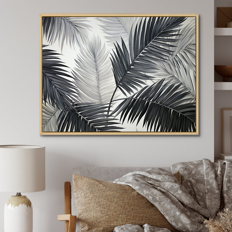 Minimalisme, tranquillité tropicale, palmiers sur toile, Cadre naturel flottant, H 24 po x l 32 po x P 1 po