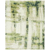 Hand Knotted Abstract Area Rug in Ivory/Green