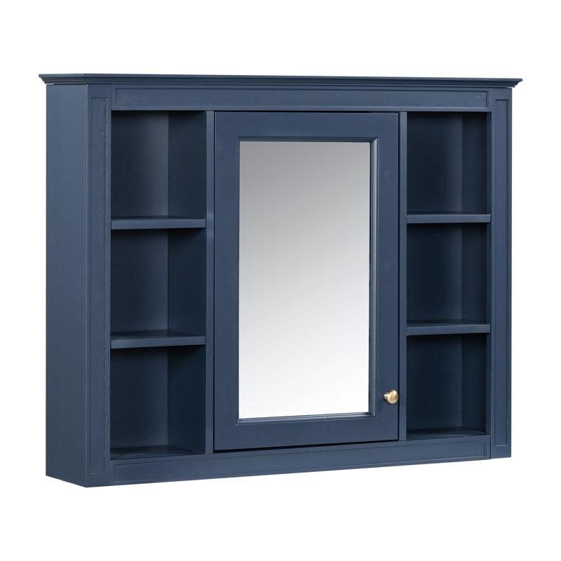 Armoire à miroir murale bleue de salle de bain 35 po x 27,5 po, rangement polyvalent et conception élégante, Marine