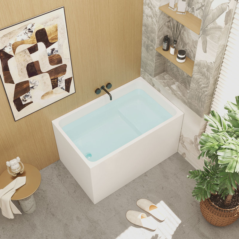 Baignoire rectangulaire autoportante en acrylique de 109 cm (43 po) avec siège intégré et bonde chromé