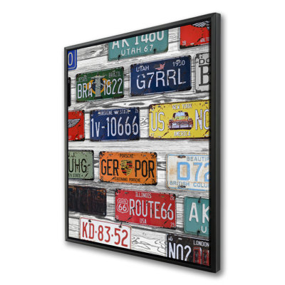 Number Plates - Man Cave Typo & Symbols Framed Canvas Decor