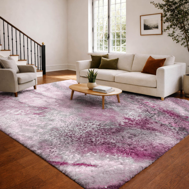 Tapis de qualité supérieure lavable à la machine à poils longs ADS505, Rose, 10 pi x 14 pi