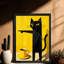 Art mural rétro noir avec chat noir et tasse jaune, impressions de style rétro-423015527