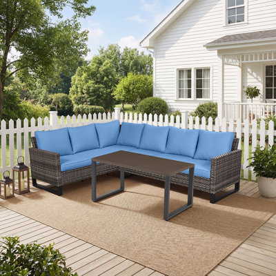 Salome 4 Piece Wicker Outdoor Modular Sectional Seating Group With Rectangle Coffee Table
