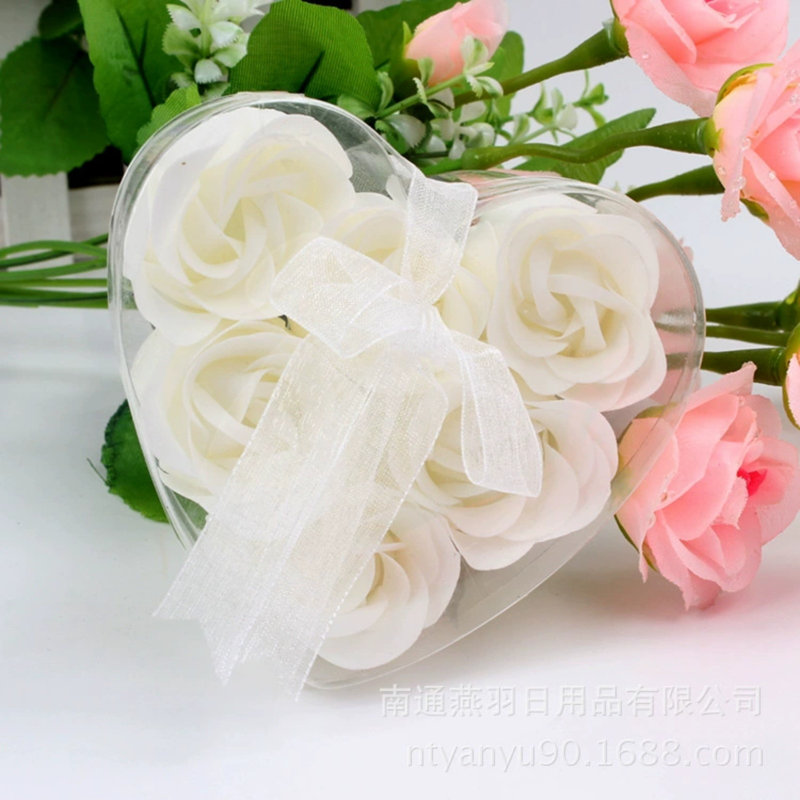  Faux fleurs artificielles en soie artificielle 6 fleurs de savon en forme de cœur, D
