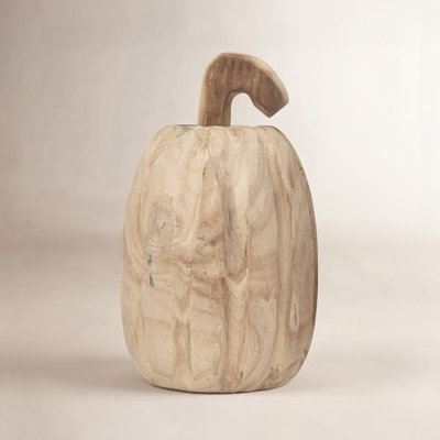 Carved Paulownia Wood Pumpkin Accent