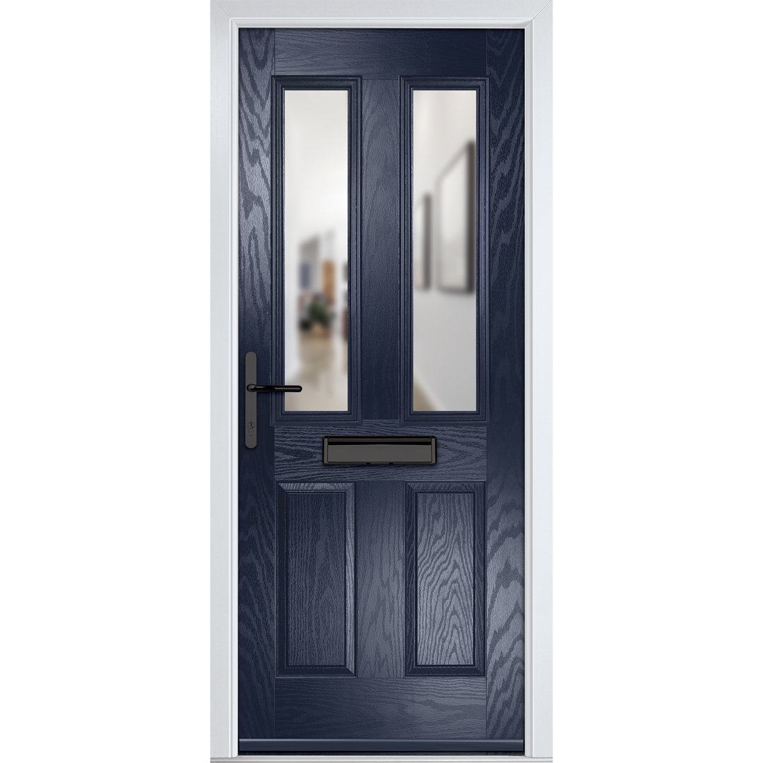 Crystal GRP Front door Carnoustie Black 920mm x 2090mm Open in Right hand Clear Glass
