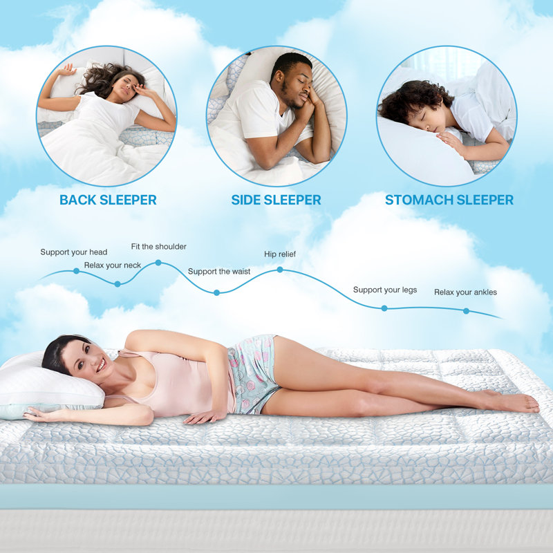 Surmatelas en mousse à mémoire de forme grand lit à double couche de 4 pouces avec surface en bambou rafraîchissant, comprenant une mousse viscoélastique imprégnée de gel de 2 po 50D et un surmatelas matelassé doux et respirant de conception 3D de 2 po