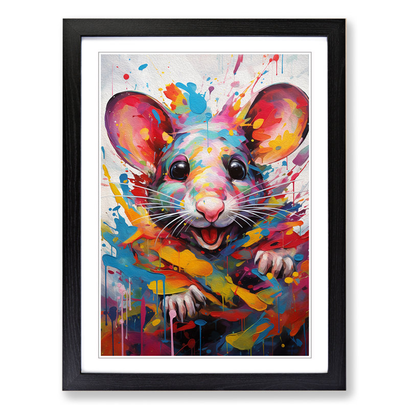 Mouse Expressionism - Single Picture Frame Print on Wood, 64cm H x 46cm W x 2cm D, Black