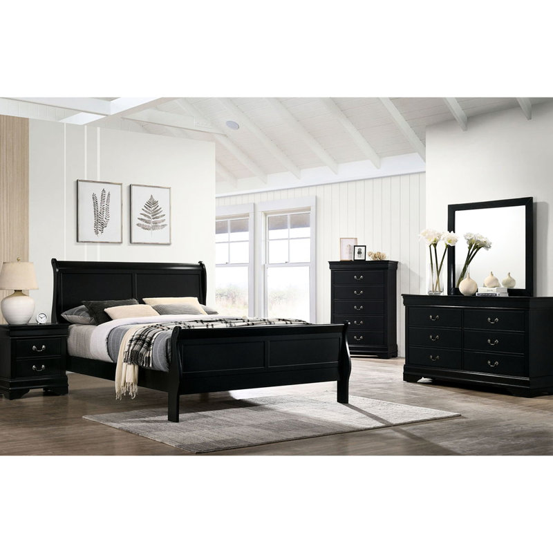 Structure de lit en bois massif, lit double, lit de style noir, décoration de taille, Lit double