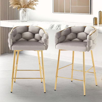 Ensemble de 2 tabourets de comptoir modernes, tabourets de comptoir avec structure en fer, dossier et coussin moelleux, repose-pieds, convient à la cuisine / chambre à coucher / salle à manger.