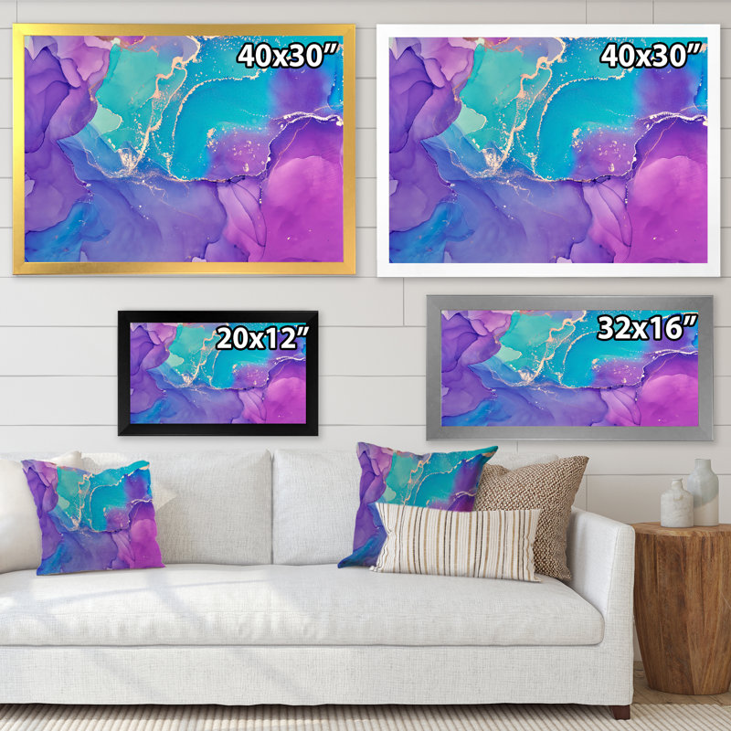 Mauve et bleu liquide Art IV - reproduction d'art moderne sur toile, H 24 po x l 32 po, Cadre photo noir