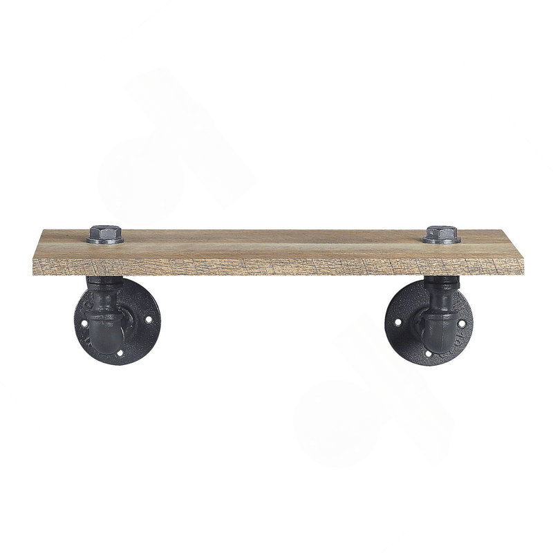 Brantley Oak & Sandy Black Finish Wall Rack, Industrial Style With Metal Frame And Durable MDF Shelves For Modern Decor.