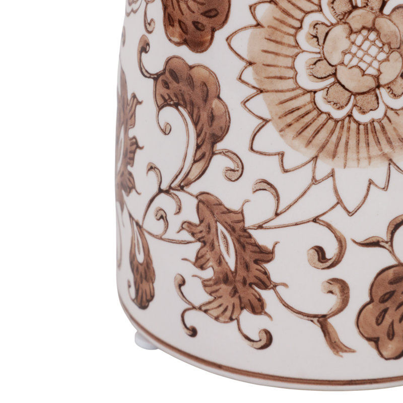 Porte-bougie décoratif en céramique pour décoration de table - Bougeoir de plancher à motif chinois moderne pour tables de salle à manger - brun et blanc