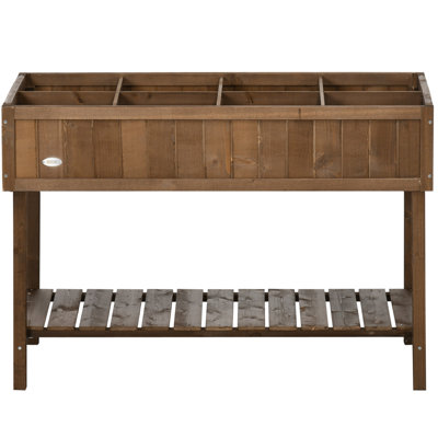 43X18x30in Wooden Raised Garden Bed With 8 Planter Boxes And Shelf, Dark Brown Color, For Boundless Herbs, Veggies, Flowers 43.25"X18"X30", Pockets Growing Vegetables, Plants