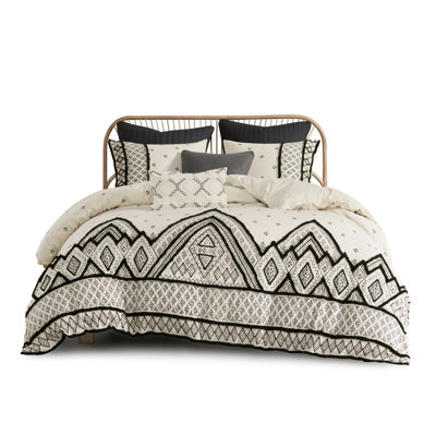Queen Flax Linen Blend Duvet Cover With Textured Accents 3 Piece Cotton In Multicolor