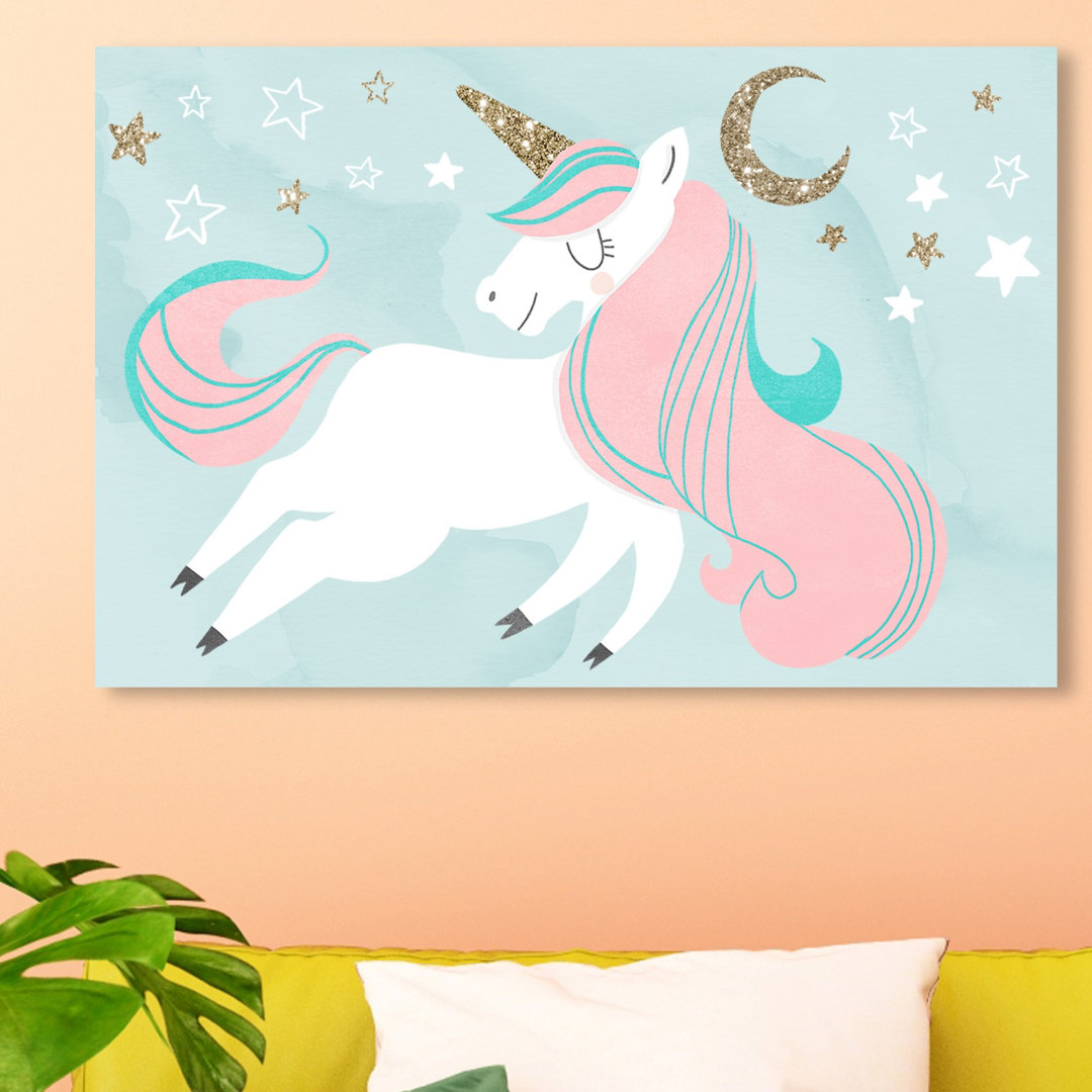 'Unicorn and the Moon' Graphic Art on Wrapped Canvas