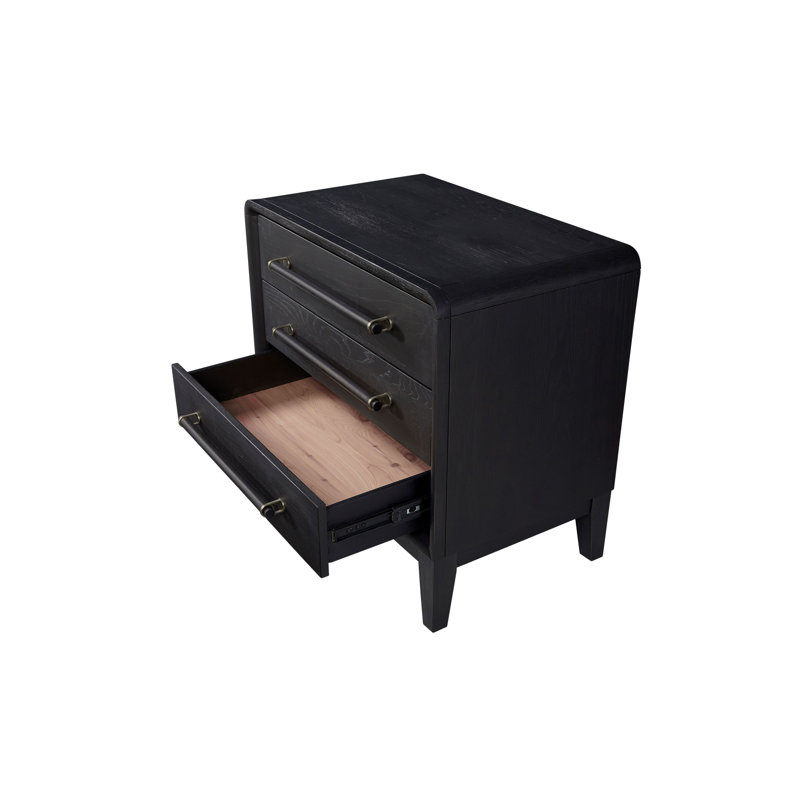 Aurora 3-Drawer Nightstand with USB – Peppercorn Elm Veneer Wood Bedside Table with Charging Ports