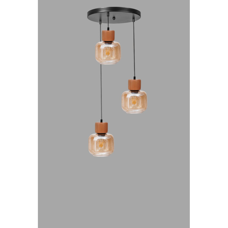 Lustre, Miel / chêne / noir, 3 niveaux, Trois lumières