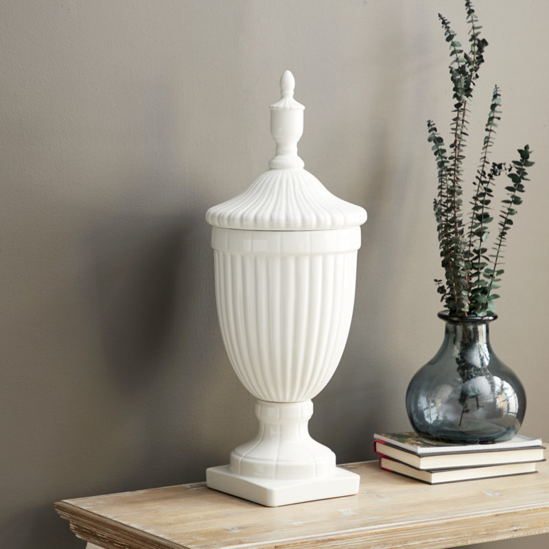 Alpharetta ceramic jars with lid, Blanc, H 26 po x l 10 po x P 10 po