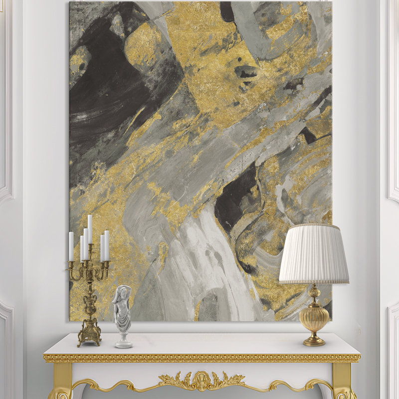 Marbre doré et noir - reproduction d'art sur toile tendue, H 46 po x l 36 po x P 1,5 po