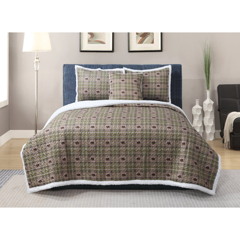 Bart Polyester Plaid Quilt, Twin Quilt + 2 Pillowcases