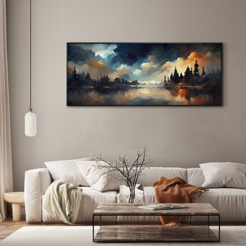 «Dramatic Evening Forest Tranquil Lake with Moody Clouds Extra Large», reproduction d'art encadrée (assemblage requis)