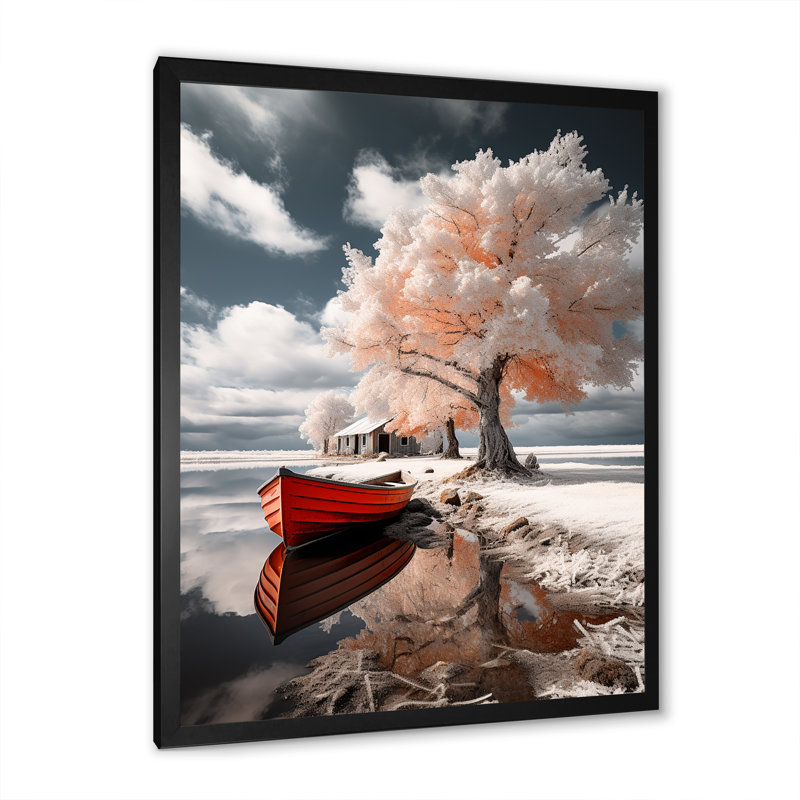 Bateau sur toile Larnette, Suède rouge, Suède, H 32 po x l 24 po x P 1 po, Cadre photo noir