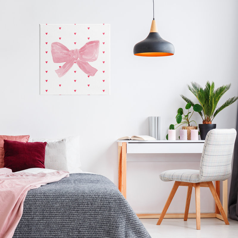 «Pink Bow on Hearts» par Lucille Price, H 17 po x l 17 po
