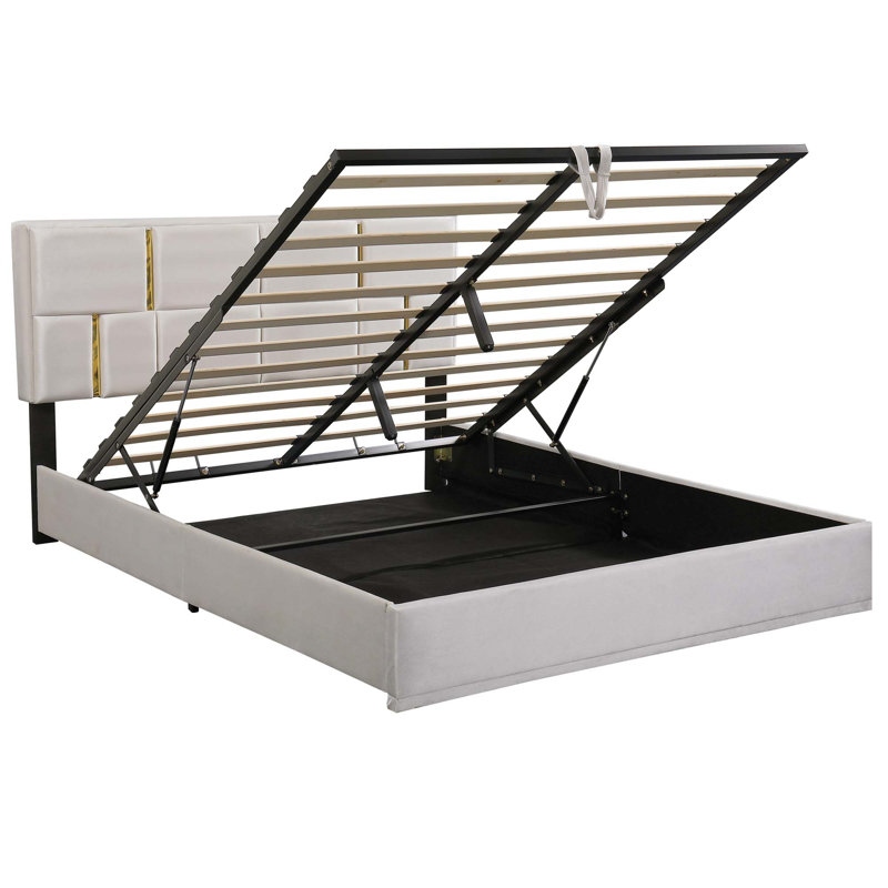 Kleomenis Upholstered Platform Storage Bed, Beige I, Bed