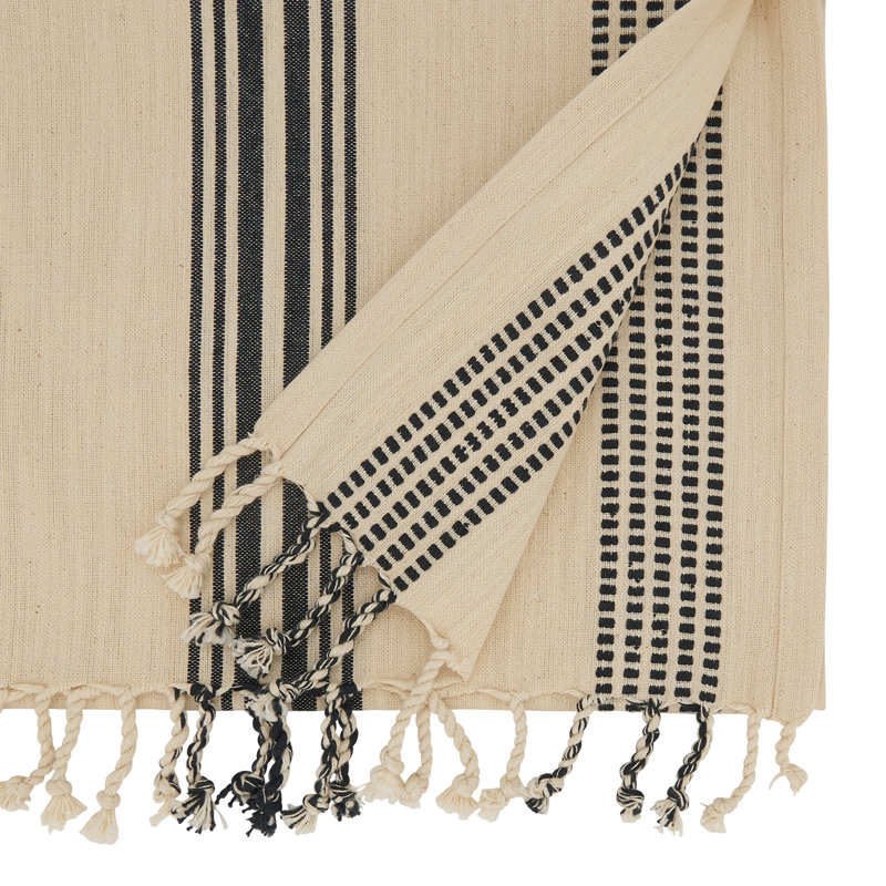 Croetter Striped 100% Cotton Table Runner, Black, 16" W x 72" L