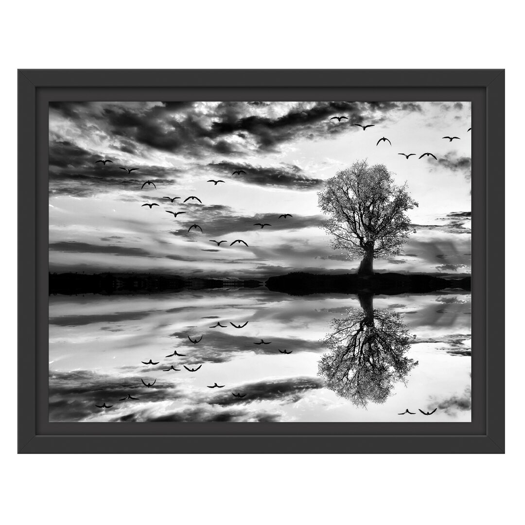 Gerahmtes Wandbild Baum spiegelt sichWasser