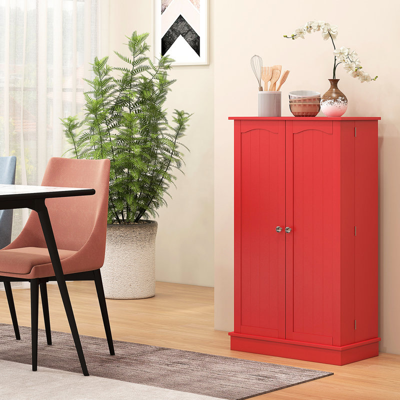 Red Kitchen Rack, 41", With 12 Door Shelves & Firm Storage Pantry Cabinet Double Doors Adjustable