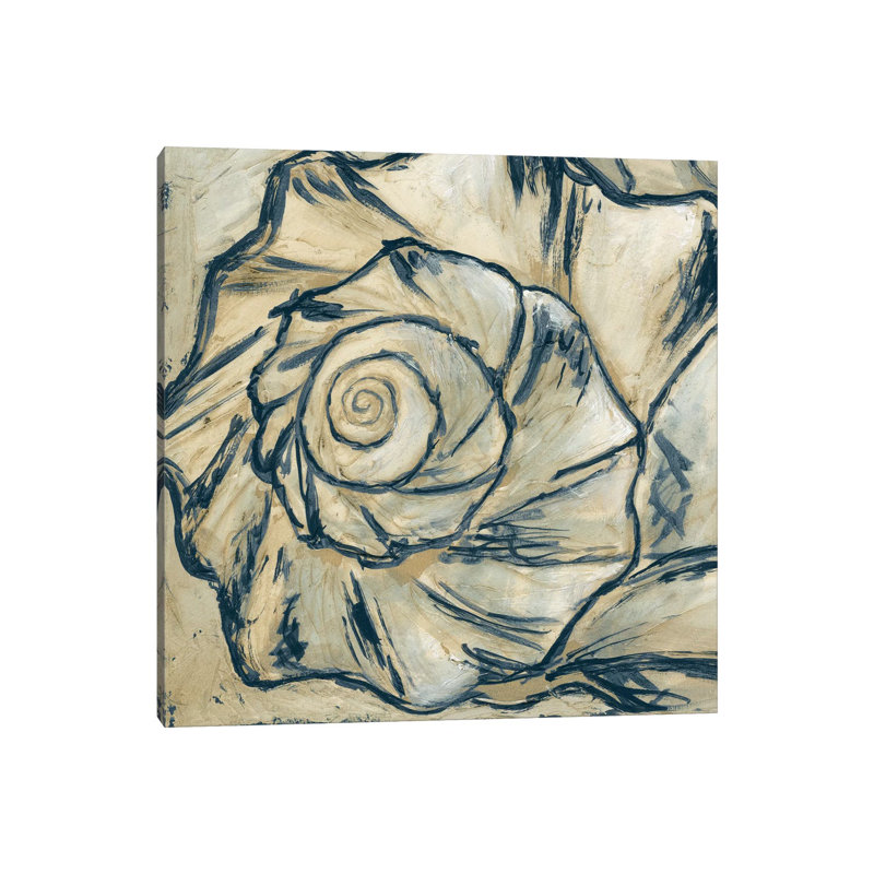 Navy Seashell Spiral I by Megan Meagher - Wrapped Canvas Painting, 30.48 cm H x 30.48 cm W