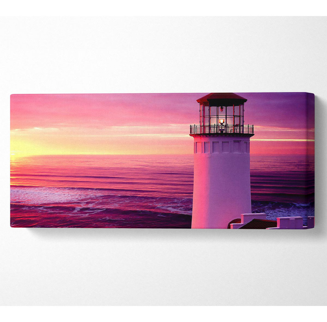 Leuchtturm Rosa Sonnenuntergang Panoramaleinwand