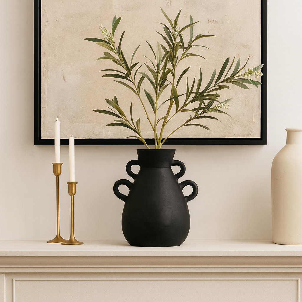 Kenshin Handcrafted Terracotta Table Vase, Black