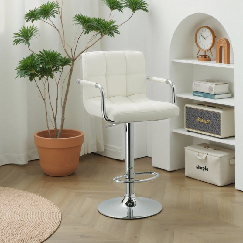 Contemporary Adjustable Swivel Bar Stool - White Leatherette & Chrome
